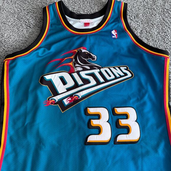 Authentic Mitchell & Ness Grant Hill Pistons 98-99 Away Teal Jersey Tailored 44 - Picture 3 of 13